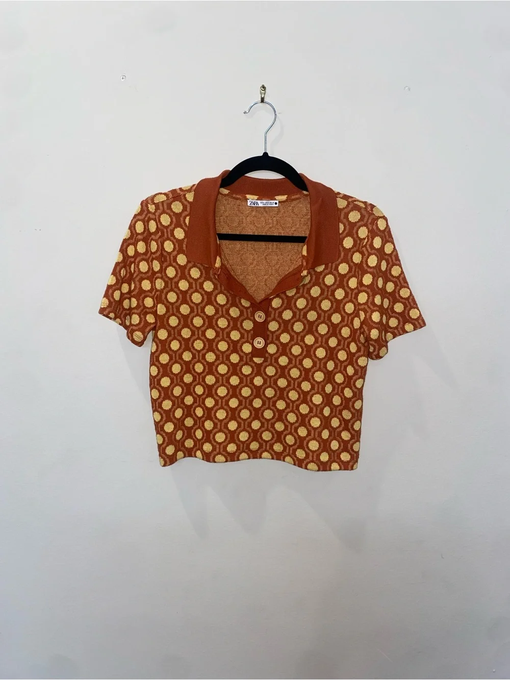 Zara 70s Style Retro Rust & Yellow Polo & Skirt Set AS SEEN ON YELLOWJACKETS
